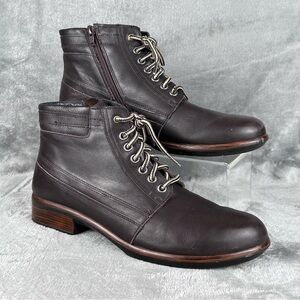 Naot Ankle Boots Womens EU 41 US 9 Brown Leather Lace Up Side Zip Preppy Classic